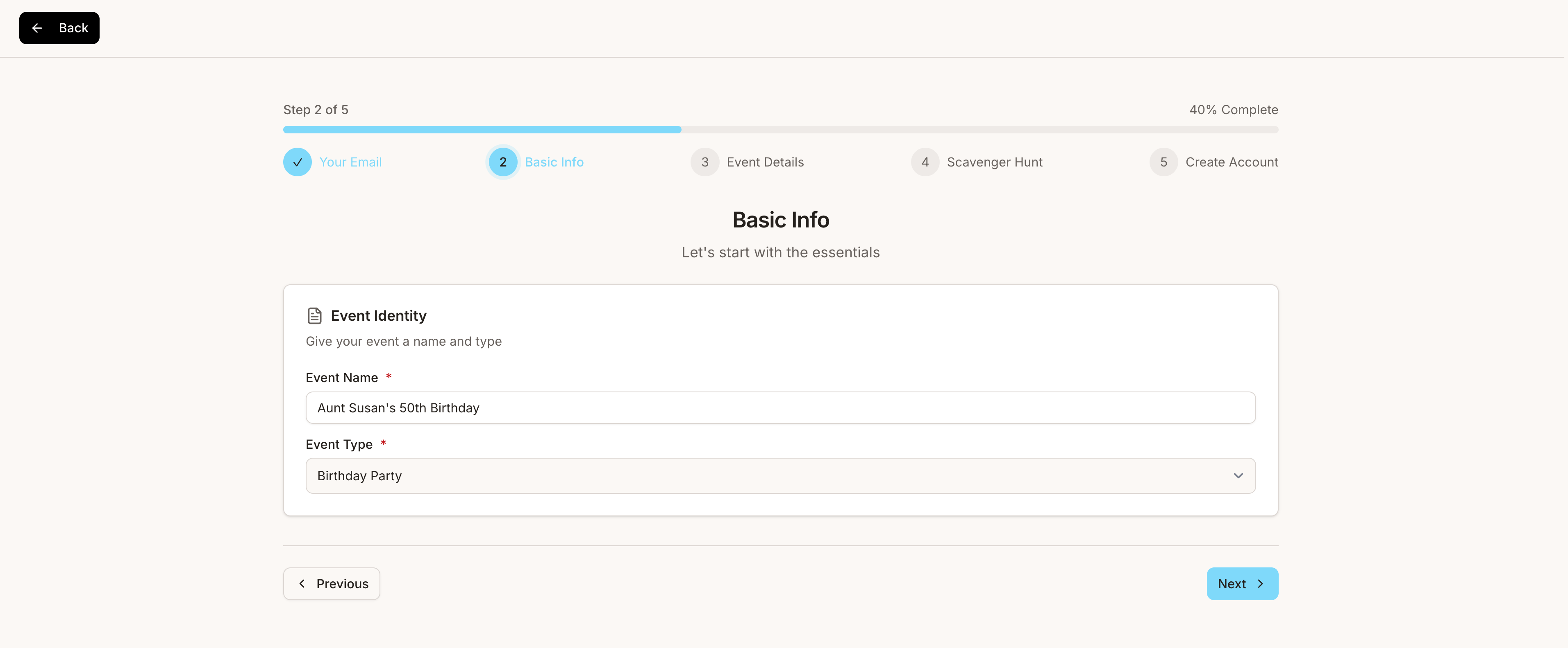 Create a private event gallery with name, date, and other details